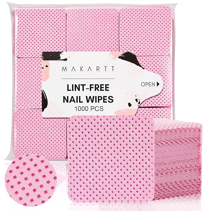 Makartt Lint Free Nail Wipes: Nail Polish Remover Pads 1000PCS Eyelash Extension Glue Wipes, Super Absorbent Soft Gel Nails Wipes Dry Wipes for Nail Prep and Gel Polish Remover, Pink