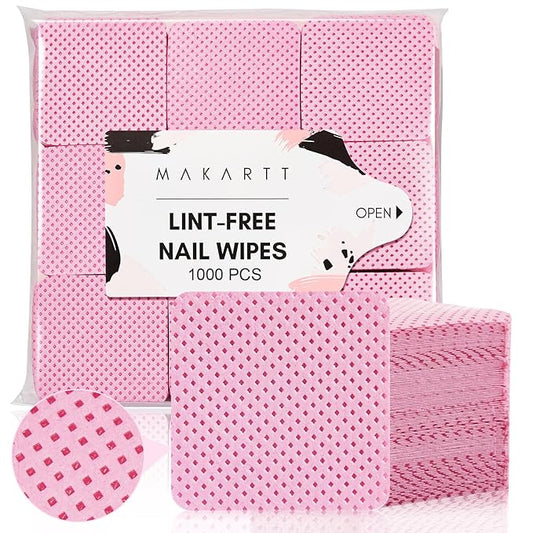 Makartt Lint Free Nail Wipes: Nail Polish Remover Pads 1000PCS Eyelash Extension Glue Wipes, Super Absorbent Soft Gel Nails Wipes Dry Wipes for Nail Prep and Gel Polish Remover, Pink