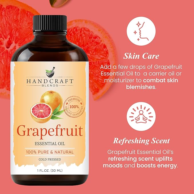 Handcraft Blends Grapefruit Essential Oil – 1 Fl Oz – 100% Pure and Natural – Premium Grade Essential Oil for Diffuser and Aromatherapy, Skin, Massage, Candle and Soap Making Fragrance