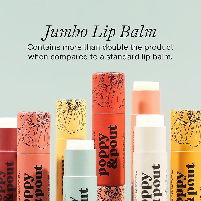 Poppy & Pout Lip Care Set | Lip Balm & Scrub | Sustainable Cardboard Tubes & Glass Jars, All Natural, Beeswax, Coconut Oil, Cruelty Free, Exfoliating & Moisturizing Lip Treatment (Blood Orange Mint)