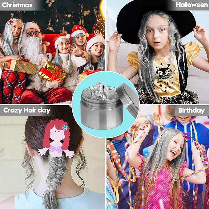 Grey Hair Color Wax - Temporary & Washable Hair Styling Mud Gel for Men, Women, Kids,For Halloween, Cosplay, Party, Crazy Hair Day & Children's Day