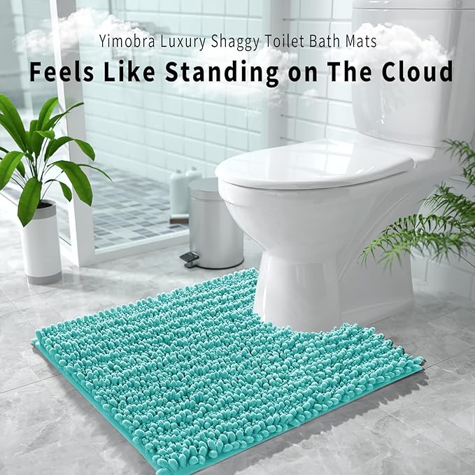 Yimobra Toilet Rug U Shaped Washable 24x20 Inch - Ultra Soft Absorbent Chenille Bath Rugs for Toilet, Quick Dry & Machine Washable, Non Slip Contour Bathroom Mat, Lake Blue
