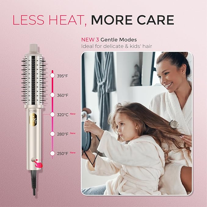 TYMO STYLUX PRO Thermal Brush Curling Brush, 1.5 Inch Blowout Heated Round Volumizer, Hair Straightener and Curler 2 in 1, 800M Negative Ion for Smoother, LCD Display, 5 Temp, Dual Voltage, Gold