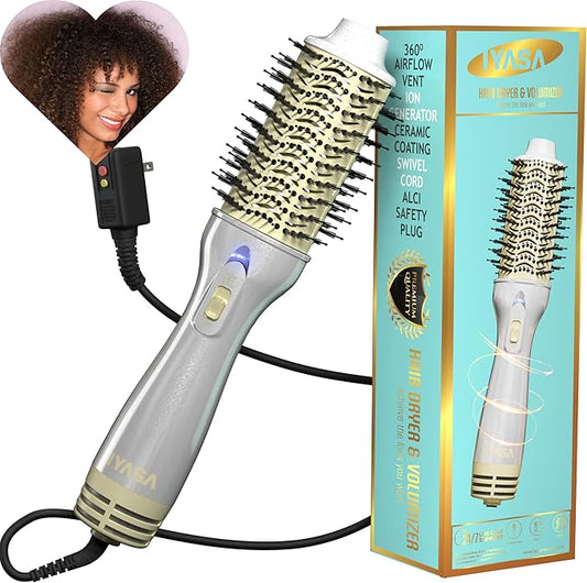 3” Large Barrel Ionic Hot Air Brush Hair Dryer – 75 mm One‑Step Volumizer Blowout Brush for Thick & Long Hair, 1100 W Plastic‑Tourmaline, Frizz Control, 3 Heat / 2 Speed, 13” Length