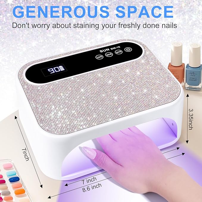 Cordless Nail lamp,Rechargeable Professional Lamp 42Pcs Beads UV Light for Gel Nails Automatic Sensor for Nail Art at Home and in Salons White Diamond