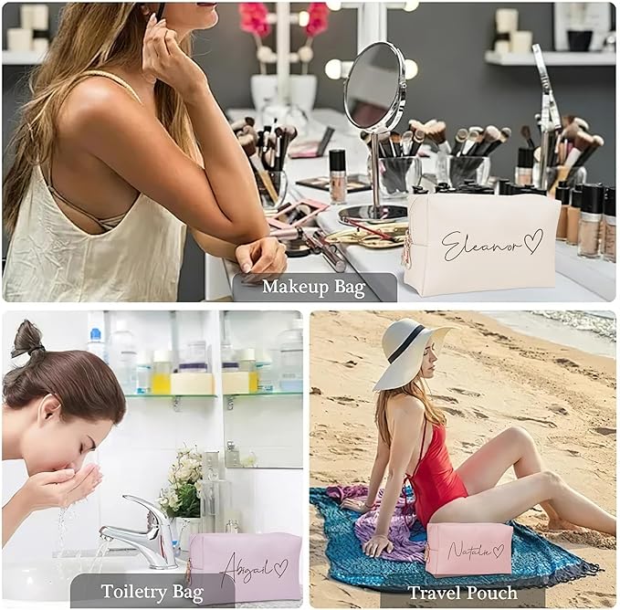 DayOfShe Personalized Name Makeup Bag Christmas Stocking Stuffers for Women Teenager Girls gifts,Custom Cosmetic Bag for Best Friend Birthday Bridesmaids Bag Gifts