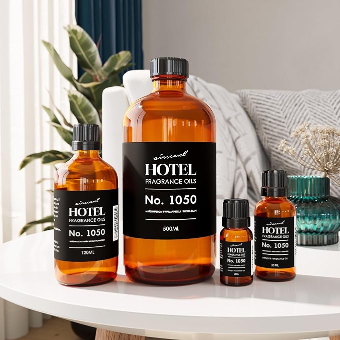 AirScent Warm Vanilla Ritzy Hotel Fragrance Oil No. 1050 - Marshmallow Vanilla Tonka Bean - Hotel Diffuser Oil for Ultrasonic and Waterless Diffusers and Crafting - 500 mL, 16.9 fl oz Glass Bottle