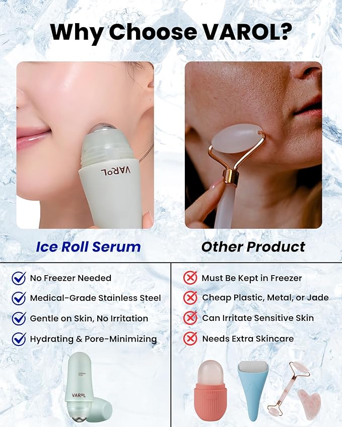Ice Roll Serum for Face, Puffy Eyes, Under Eye Bags - Panthenol & Tannin for Hydrating, Pore Minimizing, Ice Roller for Puffiness, Redness, Dark Circles - Korean Skin Care & Gua Sha, 1.69 Fl Oz
