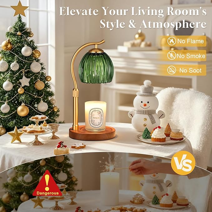 Candle Warmer Lamp with Timer - Electric Flameless Wax Melter Warmer for Jar Scented Candles, Vintage Home Decor Cozy for Women Mom Friend Sister (Green)