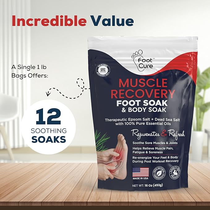 FOOT CURE Foot Soak with Epsom Salts – All-Natural Blend for Relaxing Foot Care – Softens Calluses & Refreshes Feet – Invigorating Scent, Spa Pedicure – 16 oz (Pack of 1)