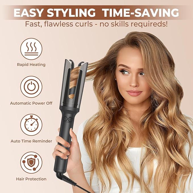 Automatic Curling Iron, Anti-Tangle Hair Curler with 1" Large Slot, 3 Temps & Timer, 2-Way Rotation, Anti-Scald Dual Voltage Ceramic Curler with Ionic & Auto Shut-Off, Christmas Gifts for Women