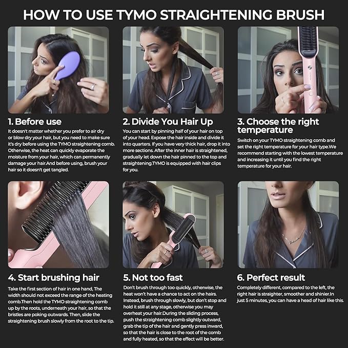 TYMO Ring Hair Straightener Brush – Hair Straightening Iron with Built-in Comb, 20s Fast Heating & 5 Temp Settings & Anti-Scald, Perfect for Professional Salon at Home, Sakura Pink