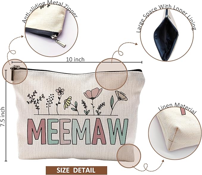 Meemaw Makeup Bag,Meemaw Gifts,Gifts For Memaw,Grandma Gifts,Gifts For Grandma,Grandma Birthday Gifts,Best Gifts For Grandma,Grandma Makeup Bag