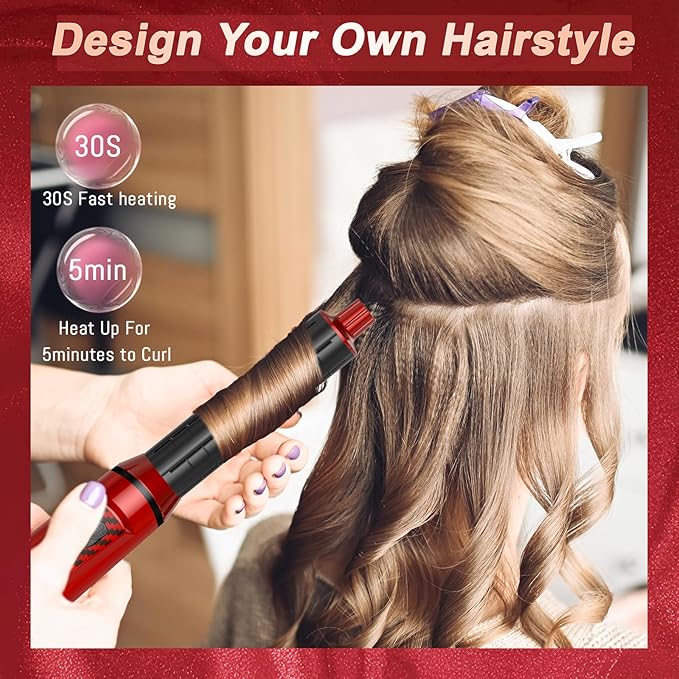 5 in 1 Air Styler Set & Hair Dryer Brush, Low-Speed Negative Ionic Hair Styler Drying, Multi Hair Styler, Professional Blow Dryer Brush for Curling Volumizing Straightening Styling (Red/Black)