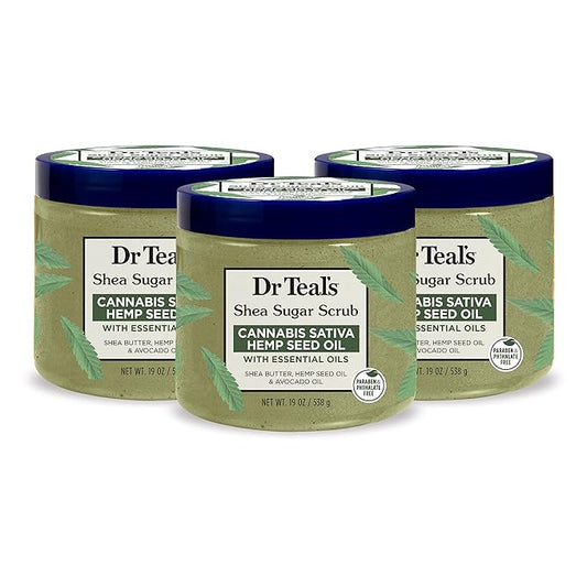 Dr Teal's Shea Sugar Body Scrub, Cannabis Sativa Hemp Seed Oil with Essential Oils, 19 oz (Pack of 3)