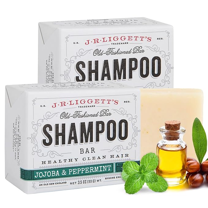 J·R·LIGGETT'S Shampoo Bar - Jojoba & Peppermint Formula, All Natural Solid Bar Shampoo for Hair with Jojoba Oil, Peppermint Essential Oil, Sulfate-Free Hair Cleanser for Balanced Scalp, 3.5oz -2 Pack