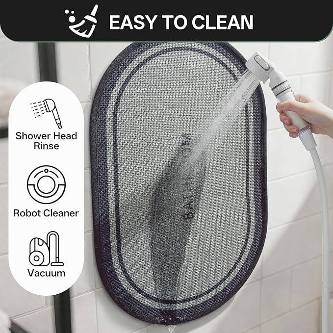 Non-Slip Bath Mat with Upgraded Rubber-Backing, Washable Thin Bath Mats for Bathroom Floor, Absorbent Woven Bathroom Rugs, Quick Dry, Fits Under Door, 24x36, Border Grey