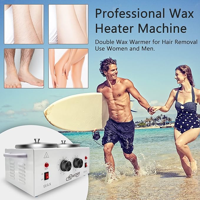 Professional Waxing Kit Wax Warmer Double Pot Wax Heater Machine for Hair Removal, Large Wax Pot for Spa Salon Beauty Esthetician Home, with Adjustable Temperature Set, 50 Wax Stick(White)