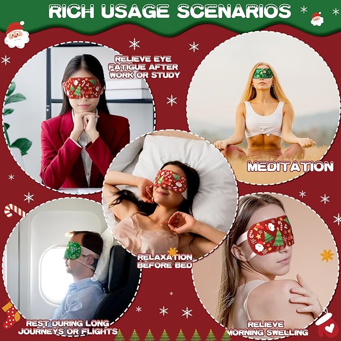 Bonuci 90 Pcs Christmas Steam Eye Masks Bulk for Dry Eyes Disposable Heating Eye Mask for Spa Sleep Warm Compress Stress Dark Circle Relief Puffiness and Relaxation Gifts Christmas Stocking Stuffer