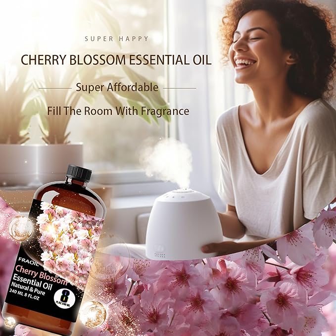 Cherry Blossom Essential Oil, Cherry Blossom Oil 8 Fl Oz 240ML for Diffuser Humidifier Yoga Cleaning DIY Candle Soap Making Perfume Gift for Women Essential Oils