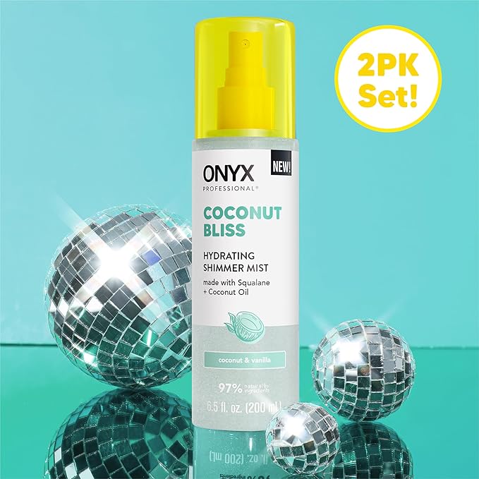 Onyx Professional Hydrating Shimmer Mist with Squalane & Coconut Oil, Coconut Bliss, 6.5 fl oz, 2pk - Shimmer Hair and Body Mist Creates a Radiant Glow with Lightweight Moisture