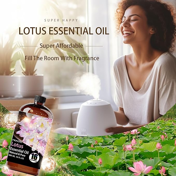 Lotus Essential Oil, Lotus Oil 16 Fl Oz 480 ML for Diffuser Humidifier Yoga Cleaning DIY Candle Soap Making Perfume Gift for Women Essential Oils