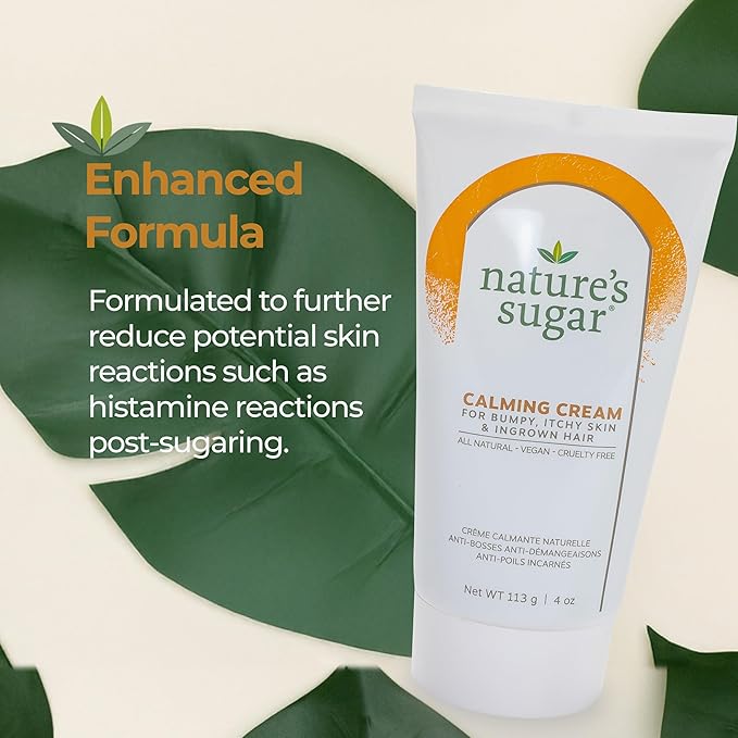 Nature’s Sugar Calming Post Wax Care Cream – Soothing Aftercare for Ingrown Hair & Itchy Skin – Hydrating Shea Butter & Sunflower Seed Oil– Fast-Absorbing Post Wax Cream for All Skin Types – 4 oz