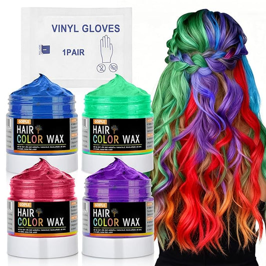 4Pcs Temporary Hair Color Wax for Christmas Party, Daily Party Cosplay Stocking Stuffers DIY Washable Hair Chalk Natural Instant Hair Color for Women Temporary Hair Dye for Kids Teens Women Men 40g