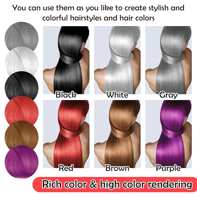 6 Colors Temporary Hair Color Wax,Instant Hair Coloring Wax Mud for Women & Men,Temporary Hair Wax Color Hair Dye for Festivals Clubs Party Cosplay Halloween（Red Purple Brown White Black Gray）