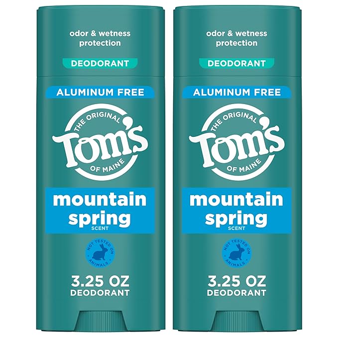 Tom’s of Maine Mountain Spring Natural Deodorant for Men and Women, Aluminum Free, 3.25 oz, 2-Pack