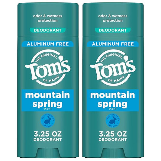 Tom’s of Maine Mountain Spring Natural Deodorant for Men and Women, Aluminum Free, 3.25 oz, 2-Pack
