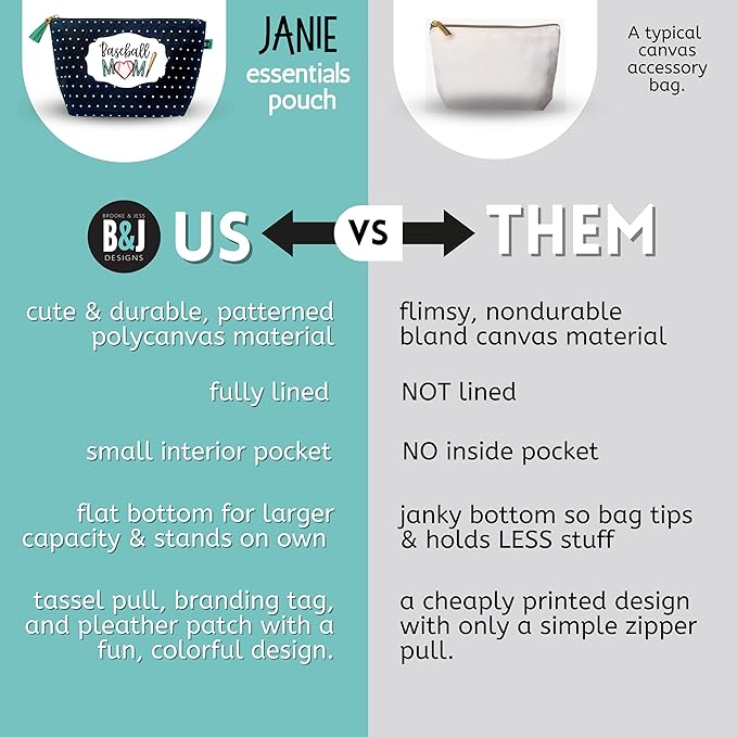 Brooke & Jess Designs Sports Mom Baseball Pouch Gifts for Women Dotted Makeup Bags Cosmetic Bag Travel Toiletry Makeup Pouch Pencil Bag with Zipper Best Mommy Birthday Just Because Gifts