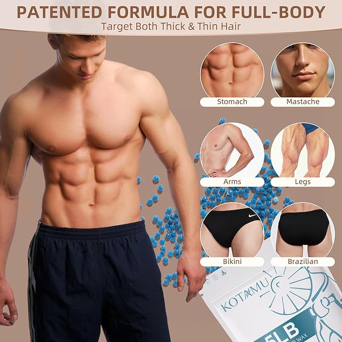 KOTAMU Wax Beads, 2.5lb Hard Wax for Bikini Brazilian Sensitive Skin Facial Leg Body Waxing, Professional Waxing Beads Target Coarse Hair Removal, Blue Wax Beans for Women Men at Home & Salon Use