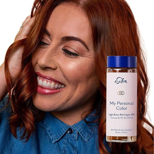 eSalon Permanent Hair Color & Hair Dye Complete Kit - Personal Colorist Kit for Up To 100% Gray Coverage for All Hair Types - Professional-Grade Ammonia-Free Hair Dye (Light Brown Red Copper 6RC)