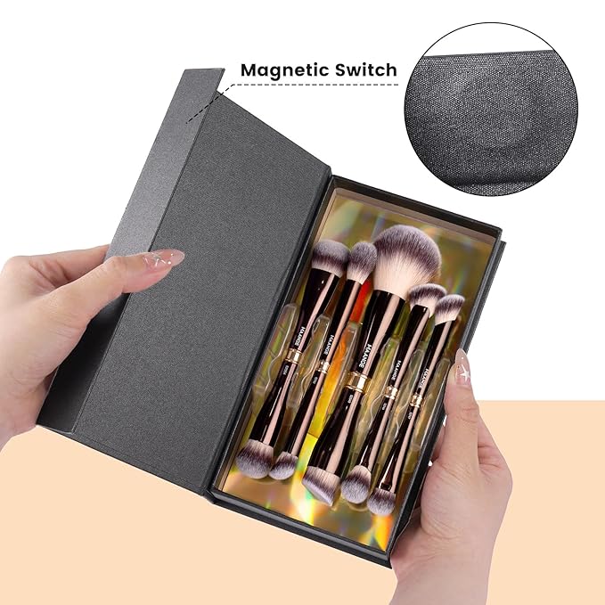 MAANGE Makeup Brush Set Double-ended Kabuki Makeup Brushes For Foundation Contour Liquid Powder Concealer Eye Shadows Cream Cosmetics Blending Blush Makeup Tools (Coffee Brown, 5 PCS)