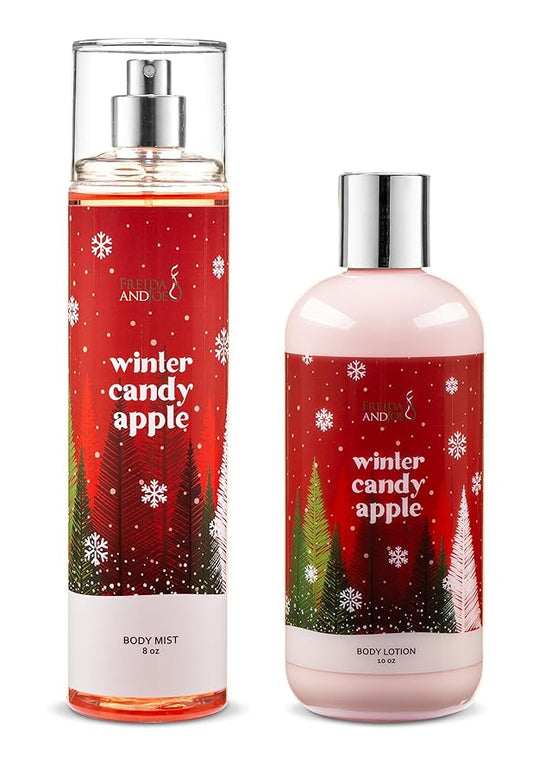 Freida & Joe Winter Candy Apple Body Lotion & Body Mist Bundle – 10oz Hydrating Lotion + 8oz Fragrance Spray | Holiday-Inspired Bath & Body Set for Women