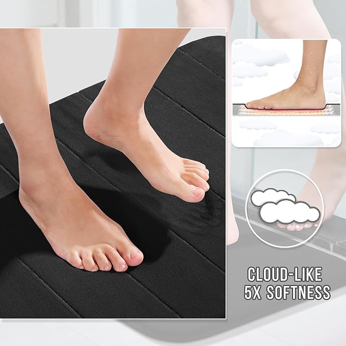 Yimobra Bathroom Runner Rugs 72"x24" Non Slip Washable Memory Foam Bath Mat, Super Soft Water Absorbent Hallway Carpet for Vanity Tub Shower, Black