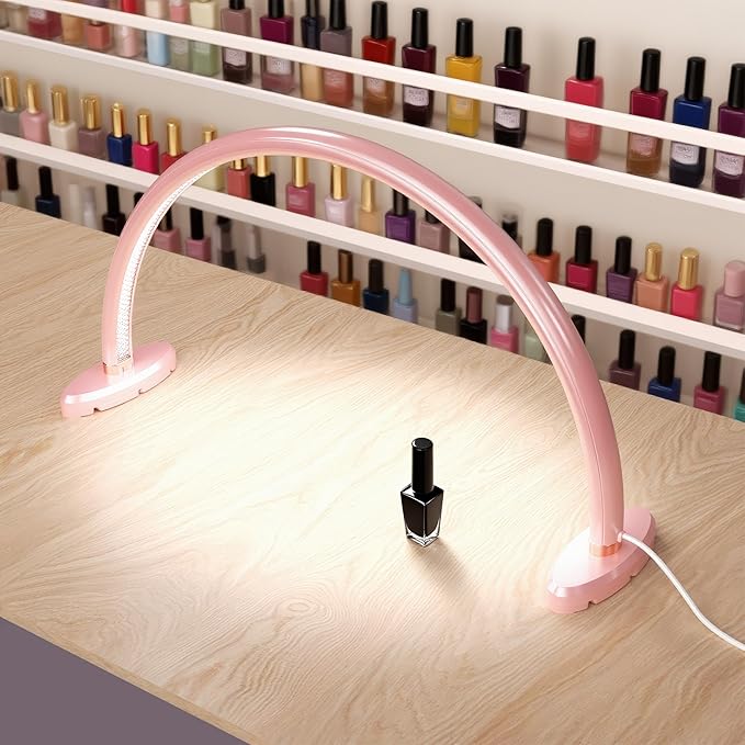 Small Half Moon Light for Nail Desk, Nail Tech Lamp with Liftable and Removable Base for Manicure/Painting/Crafts and Photograph，Personal Use Lamp for Nails Table Pink 16 inch