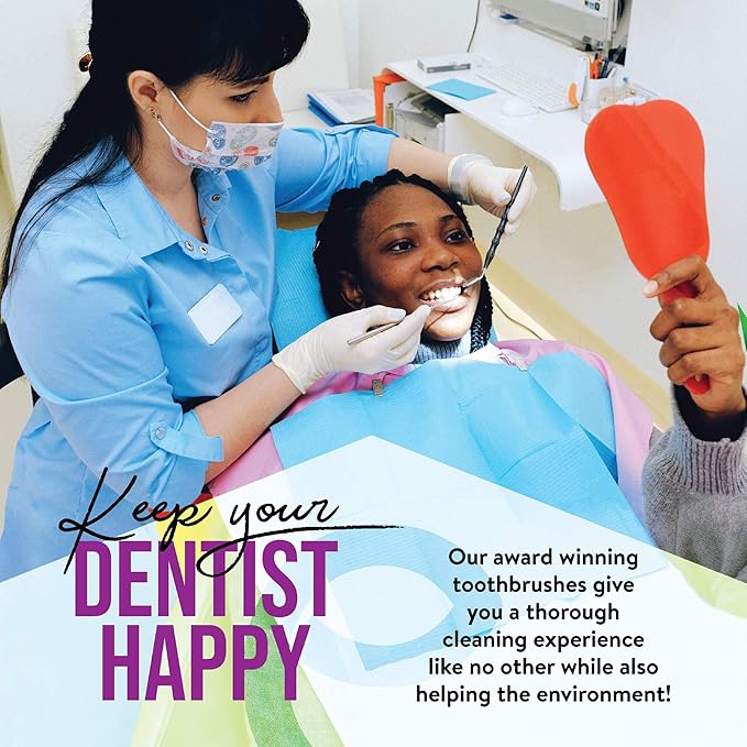 EcoSlurps 6 Bamboo Toothbrushes Multipack - Award Winning Round Handle Soft Medium Bristle Wooden Toothbrush Family Set Bulk (6 Pack)