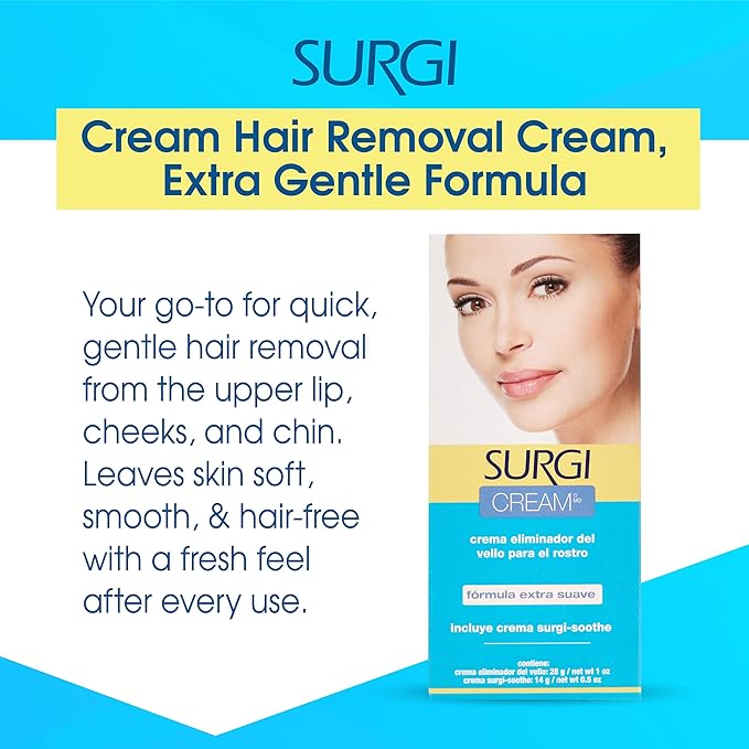 Surgiwax Facial Hair Removal Cream for Women – Depilatory Cream for Face, Neck, & Sensitive Skin, Professional Hair Remover, 1 oz