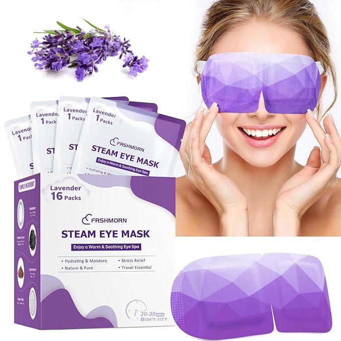 16 Packs Steam Eye Mask, Heated Eye Mask for Sleeping, Warm Compress for Eyes, Self Heating Disposal Steam Mask for Home Sleep, Office, Spa, Travel Essentials Stocking Stuffers (Lavender)