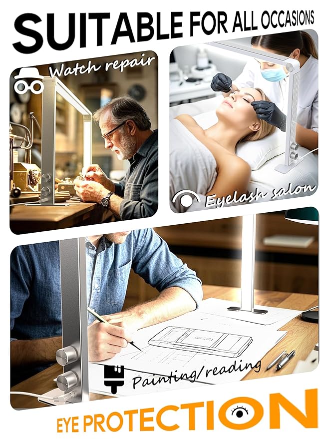 Upgraded Nail Tech Lamp for Desk, 32 in Foldable Large Nail Light with Phone Holder, 3000K-6000K CRI＞95 LED Manicure Lamp, Half Moon Light for Lash Eyelash Extension, Tattoo, Eyebrows-Diamond Silver