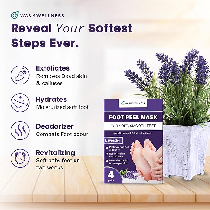 Foot Peeling Mask – Lavender Exfoliating Treatment Booties for Callus Removal & Renewal of Dry, Cracked Feet – Dermatologist-Inspired Moisturizing Spa Therapy for Men & Women (Lavender 4 Pairs)