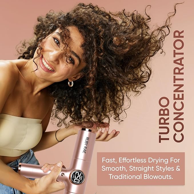 RUBY RAE Ionic Hair Dryer 2000W, Professional Dual Voltage Blow Dryer with Diffuser, Lightweight Design, Fast Drying, Low Noise Technology, 3 Magnetic Attachments Suitable for All Hair Types