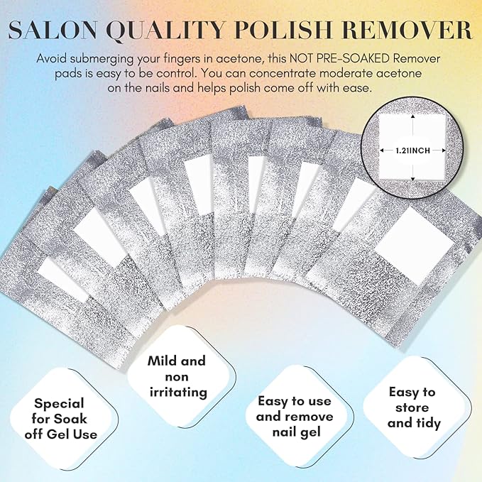 Makartt Nail Polish Remover Set - 200 pcs Foil Nail Wraps with Cuticle Pusher, Soak Off Foils for Gel Remover with Lint-Free Larger Cotton Pads for Gel Polish Removal at Home