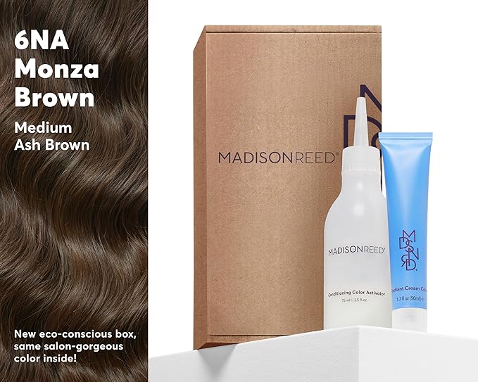Madison Reed Radiant Hair Color Kit | 6NA Medium Ash Brown with Cool Smoky Undertones (Monza Brown) for 100% Gray Hair Coverage | Dimensional Permanent Hair Dye | PPD-Free & Ammonia-Free | 1 Pack