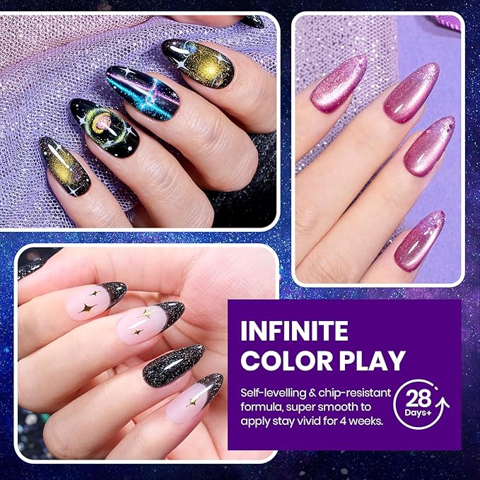 Beetles Chameleon Gel Polish Set - Stellar Mirage Collection, 20 Color-Shifting Cat Eye & Temperature Changing Gel Polishes, Magnetic Jelly Nails, Soak Off UV LED Nail Art Kit for DIY Manicure Lovers