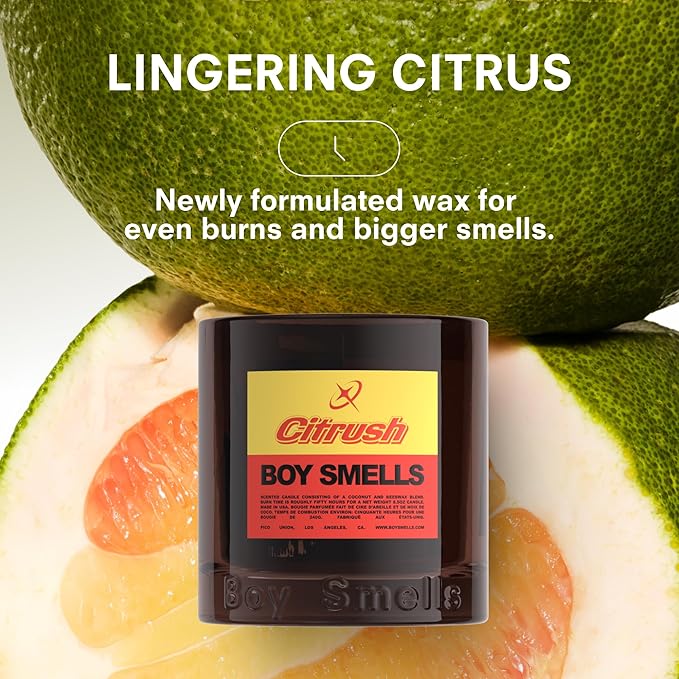 Boy Smells Citrush Candle – Bright Citrus Aroma – Warm Musk Finish – Pomelo Oil – Clean Burning Scented Candle – Long-Lasting Fragrance Throw – Vegan Soy Wax Blend – 8.5oz Glass Jar