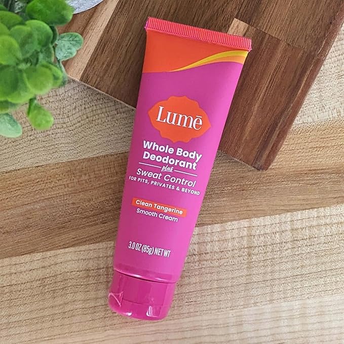 Lume Whole Body Deodorant Plus Sweat Control - Smooth Cream Tube - 72 Hour Odor And Sweat Control - Baking Soda Free, Skin Loving - 3.0 ounce (Pack of 2) (Clean Tangerine)