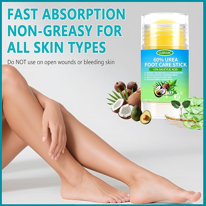 60% Urea Cream Stick with 2% Salicylic Acid, Anti-Cracking Foot & Hand Cream Moisturizer for Dry Cracked Heel Feet, Knee, Elbow, Foot Balm Stick for Callus Remover & Dead Skin Softener (2)